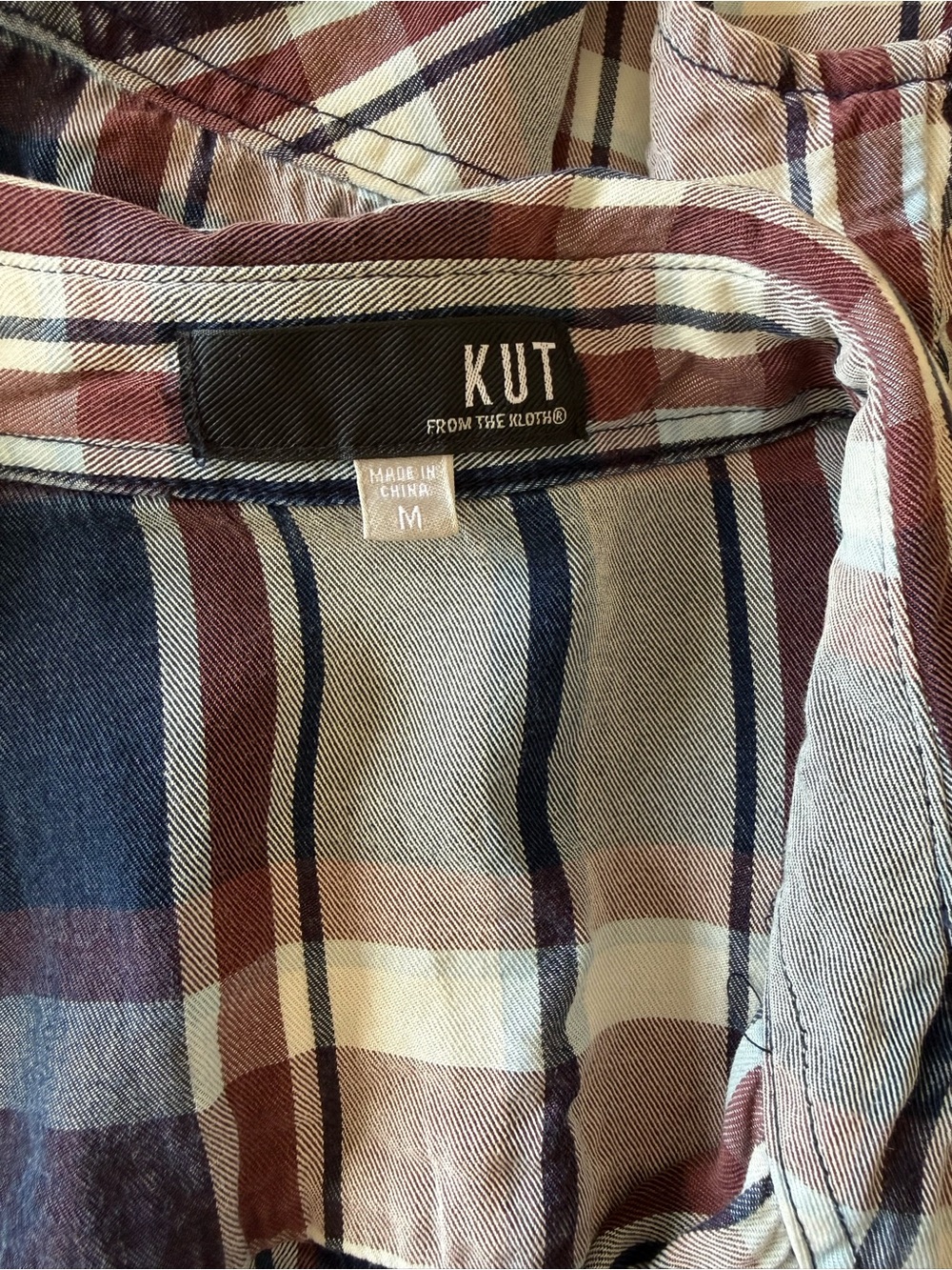 Kut From The Kloth Plaid Button Down Shirt Medium Lyocell Roll Tab Sleeve - Picture 4 of 5